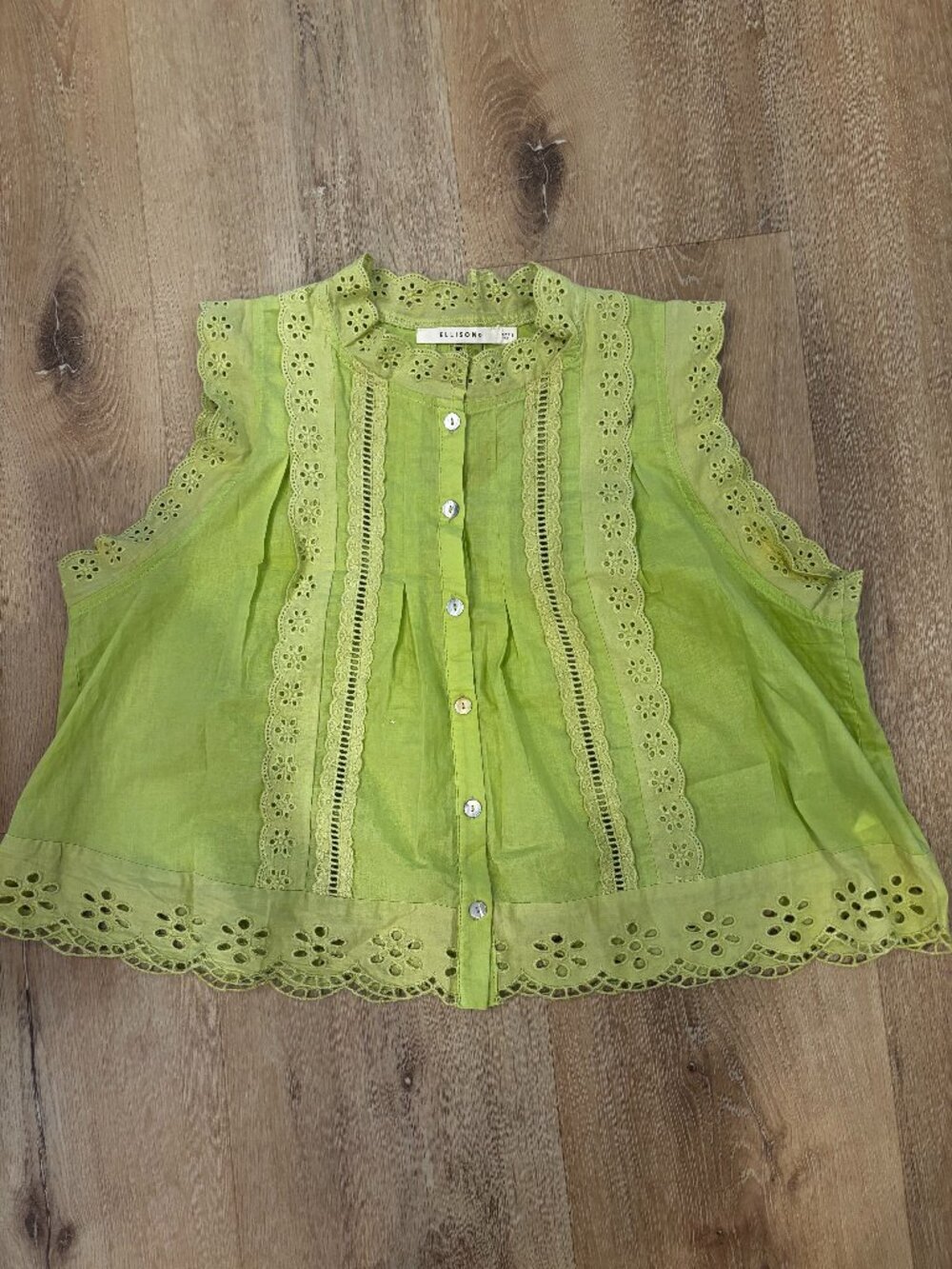 Ellison green eyelet lace peasant top L